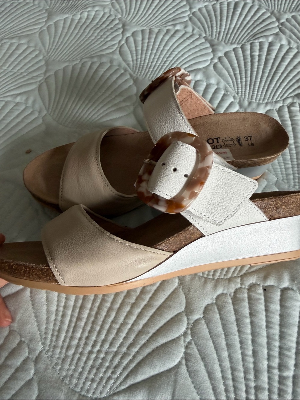 Naot Kingdom Sandal with Tortoiseshell Buckle - White/Cream